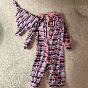 Striped infant pajamas with cute matching hat!